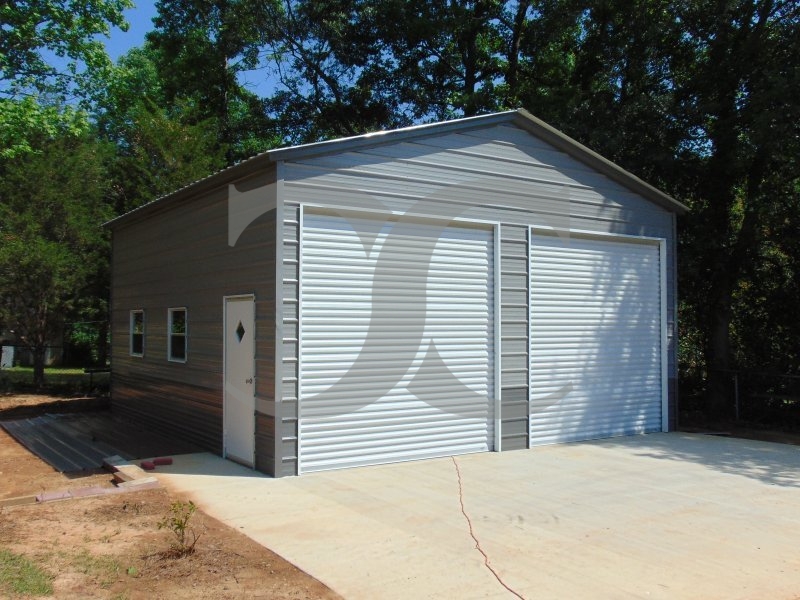 Steel Garage Building | Vertical Roof | 24W x 36L x 12H | 2-Bay